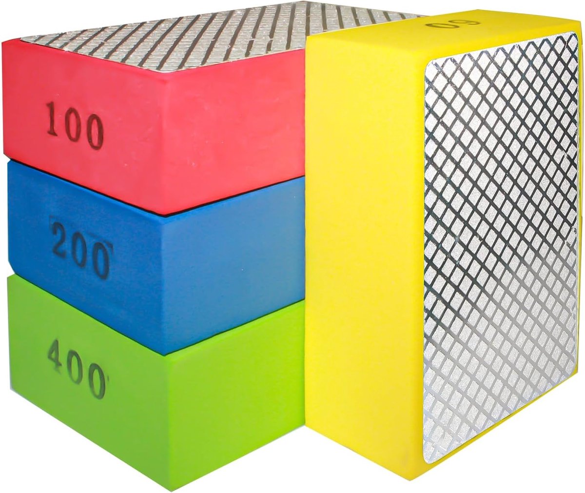 4pcs Diamond Hand Polishing Pads - 60# - 100# - 200# - 400# Sanding Blocks - Hand Sanding Pads voor Steen - Keramische Tegels - Glas Slijpen - Trimmen