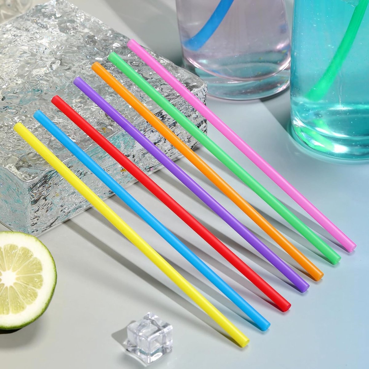 Plastic rietjes - 250stuk - hebruikbaar - recht - 24cm - 8mm diameter - kleurrijk