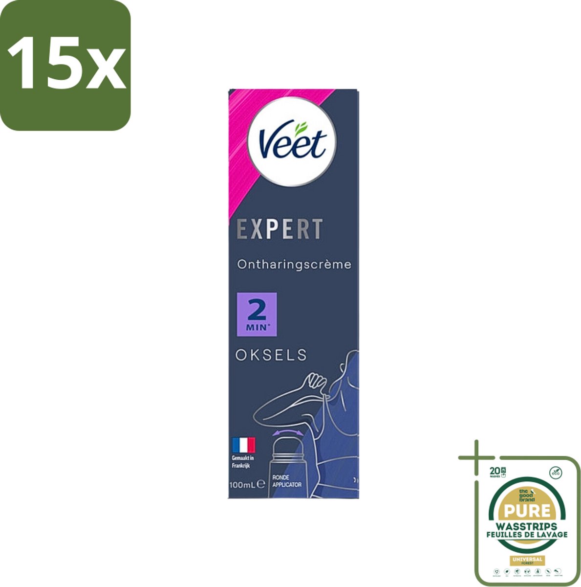 15 x Veet Expert Ontharingscrème Oksels 100 ml - Grootverpakking - Ontharingscrème - Haarentfernung - Oksels - Achseln - Gevoelige Huid