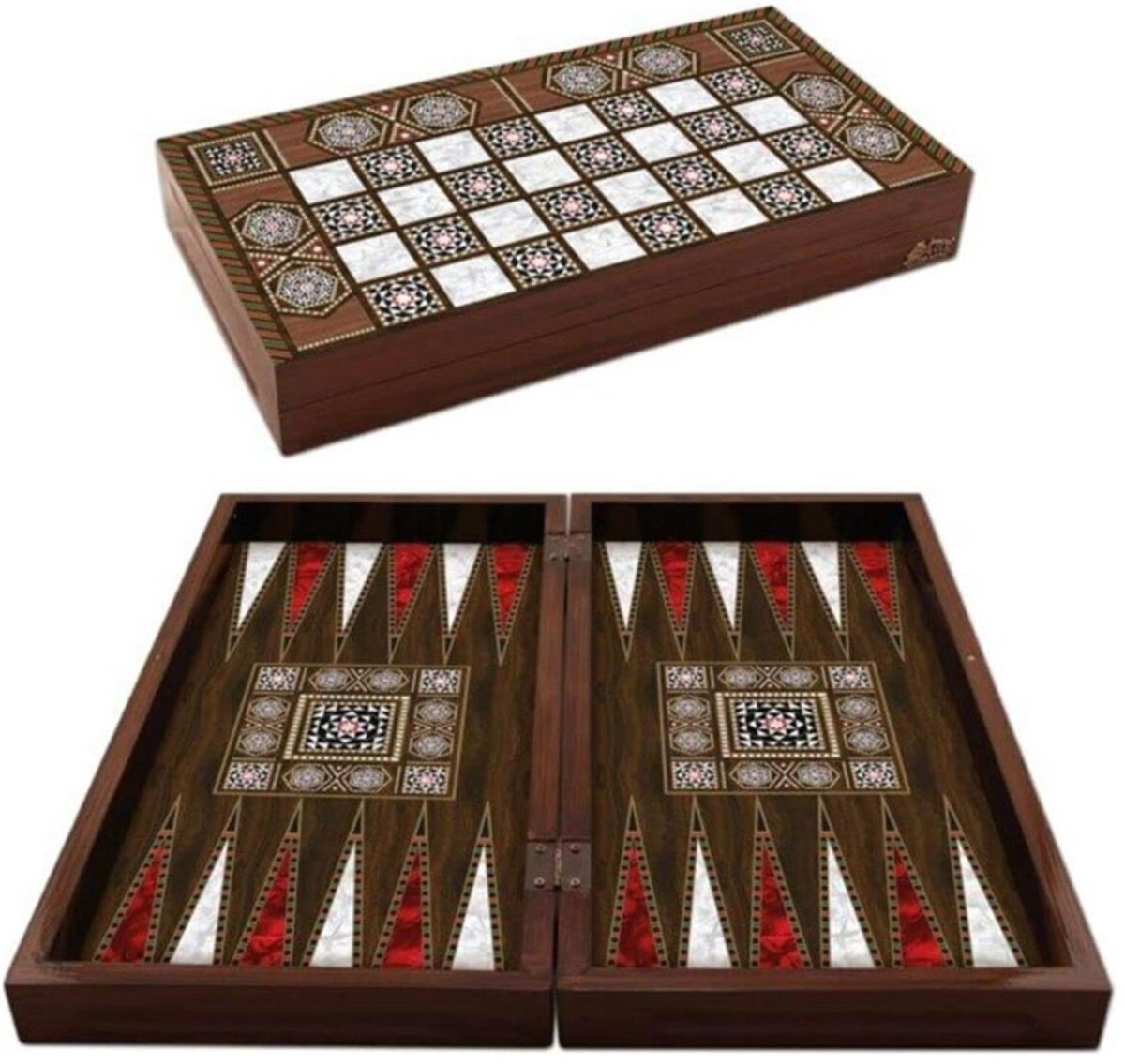 Star Syrian Antique Mosaic Backgammon / Antik Sedef Suriye Tavla Takımı
