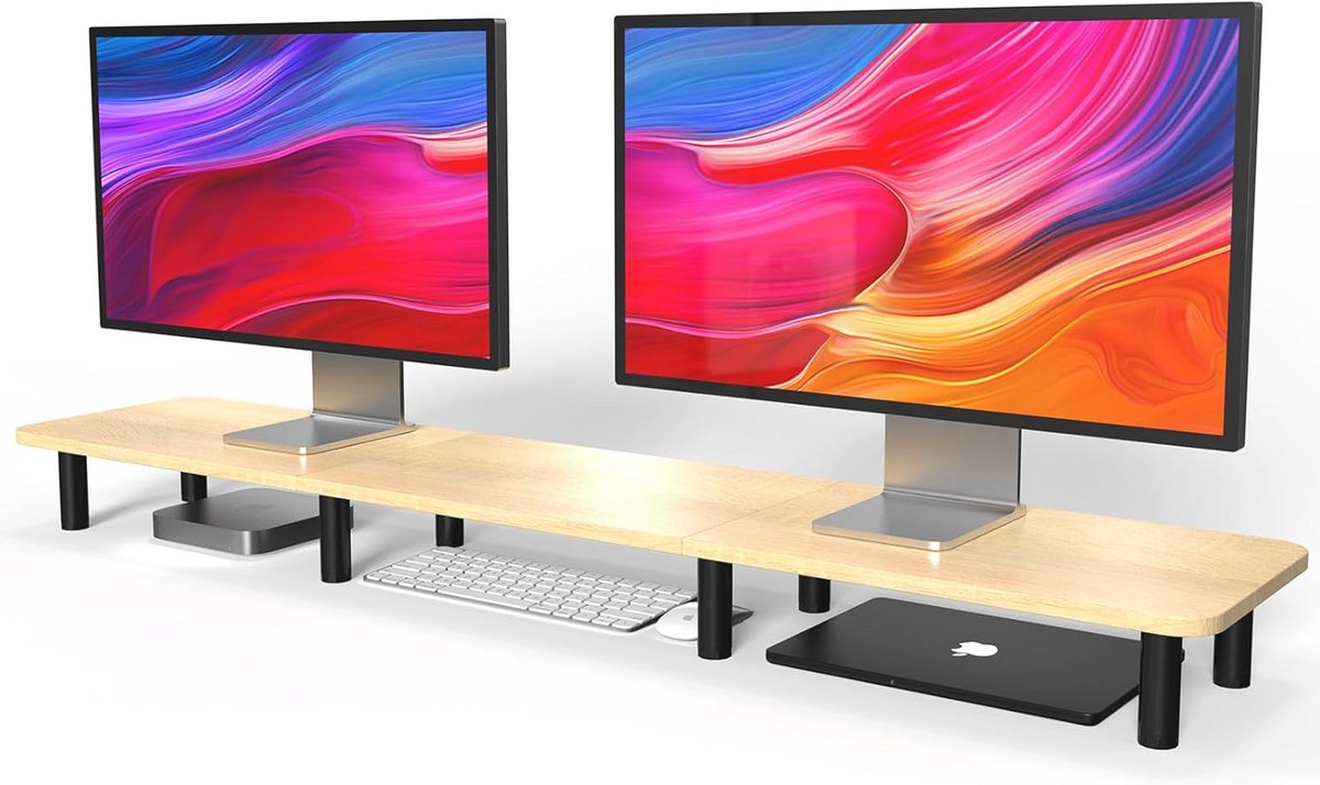 Grote Dual Monitor Stand Riser voor Twee Monitoren - Ideaal voor Bureau Organisatie en Ruimtebesparing