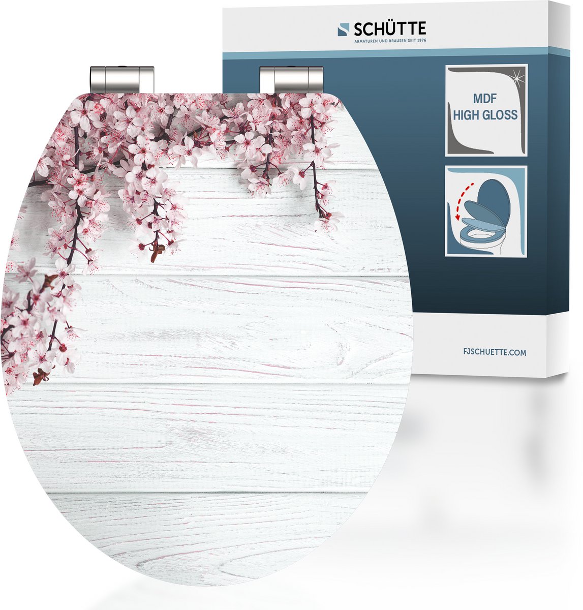 SCHÜTTE WC-Bril 80549 FLOWERS AND WOOD - High Gloss - MDF-Hout - Soft Close - Verchroomde Scharnieren - Belastbaar tot 175 kg - Decor - 1-zijdige Print