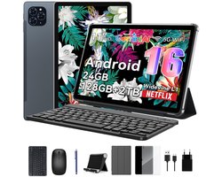 KINGRID T90 Tablet - Gemini AI - 24GB RAM - 128GB ROM - Met Toetsenbord - Android 16 - 8000mAh - Octa Core T615 - 5G WiFi - Widevine L1 - GPS - Grijs