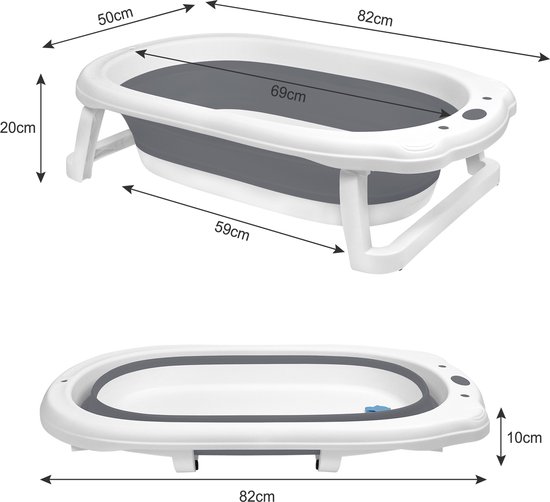 Opvouwbare babybadkuip Babybadkuip Opvouwbare badkuip Ergonomische badkuip Kinderbadkuip 82 x 50 x 20 cm Badkuip Antislip met afvoer Badkuipkussen voor pasgeborenen (antraciet met kussen) van Merkloos — afbeelding 4