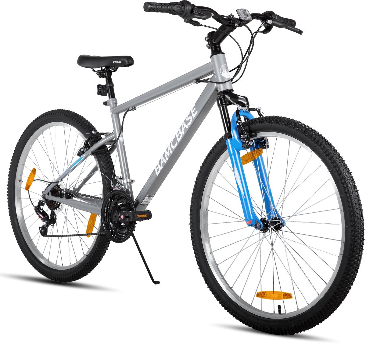 BAMCBASE Agave Voorvering Mountainbike - 26 inch - Carbonstalen Frame - 18 Versnellingen - Handrem - V-Brake - Spatborden - Grijs - Geschikt voor buitenactiviteiten in de lente