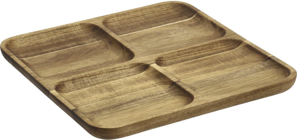 HOLM Serveerplank met Vakken – Houten Tapas & Snack Serveerschaal – 4-vaks Dienblad voor Kaas, Noten & Antipasti – Acaciahout – FSC Gecertificeerd – 30,5 x 30,5 x 2,5 cm – Hout