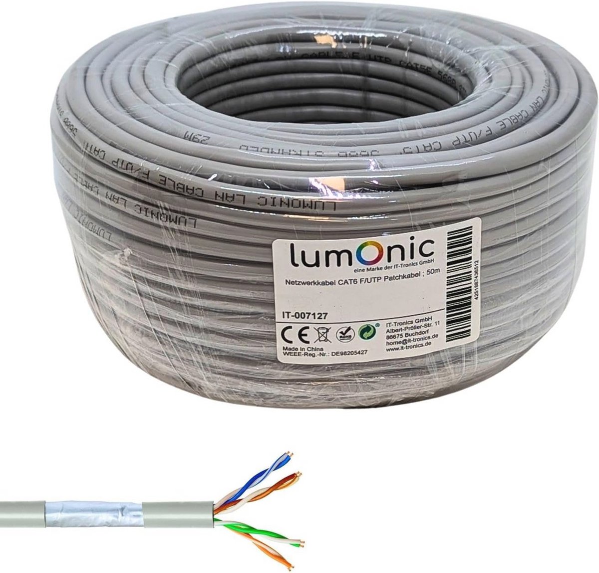 50m Netwerkkabel CAT 6 F/UTP - Gigabit Ethernet Kabel voor Binnengebruik