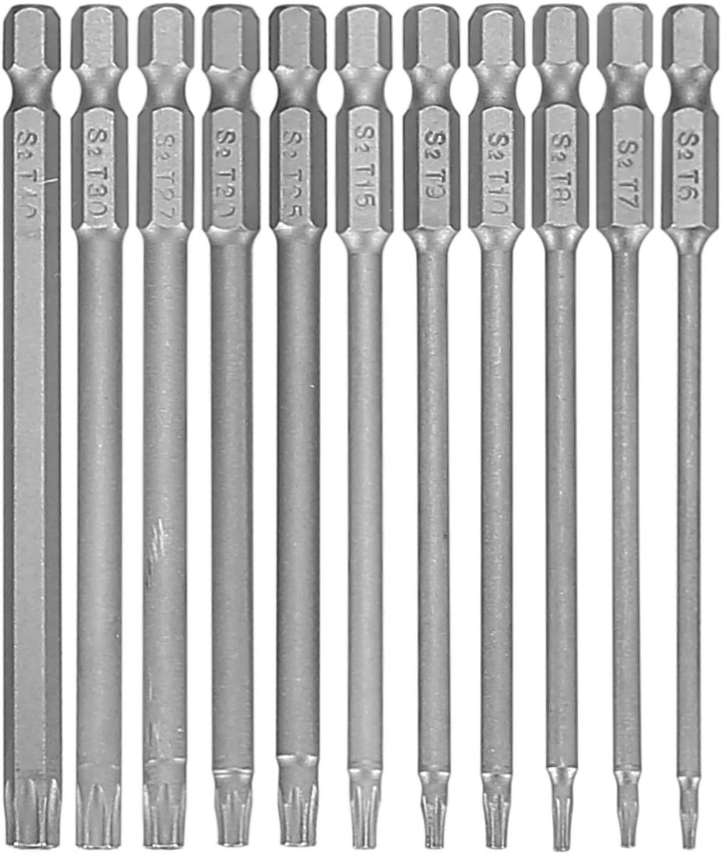 Torx Schroevendraaierset met Lange Magnetische Bits - 11 Stuks T6-T40