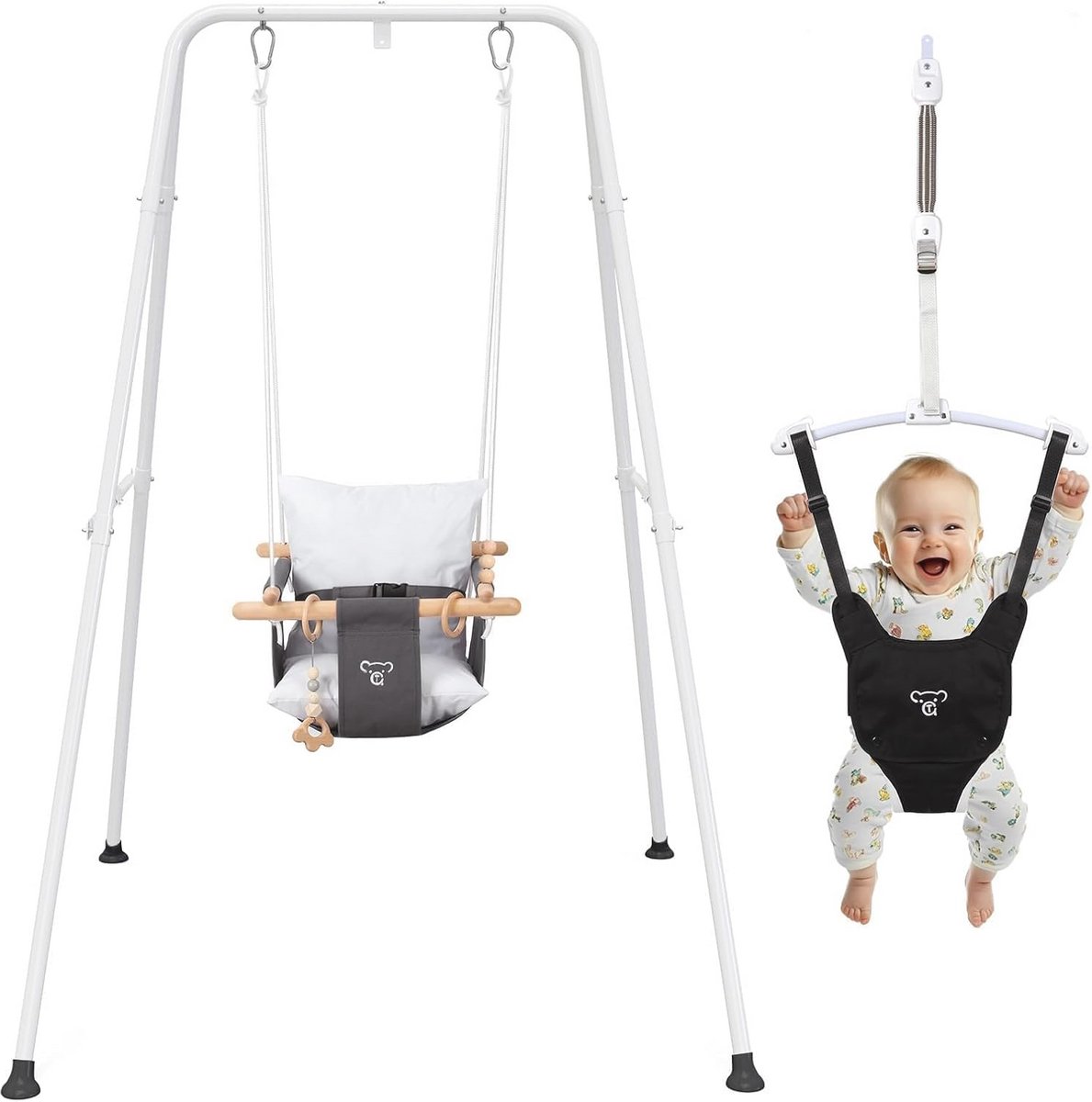 2-in-1 babyjumper met babyschommel en schommelframe - veelzijdige babywip voor binnen en buiten