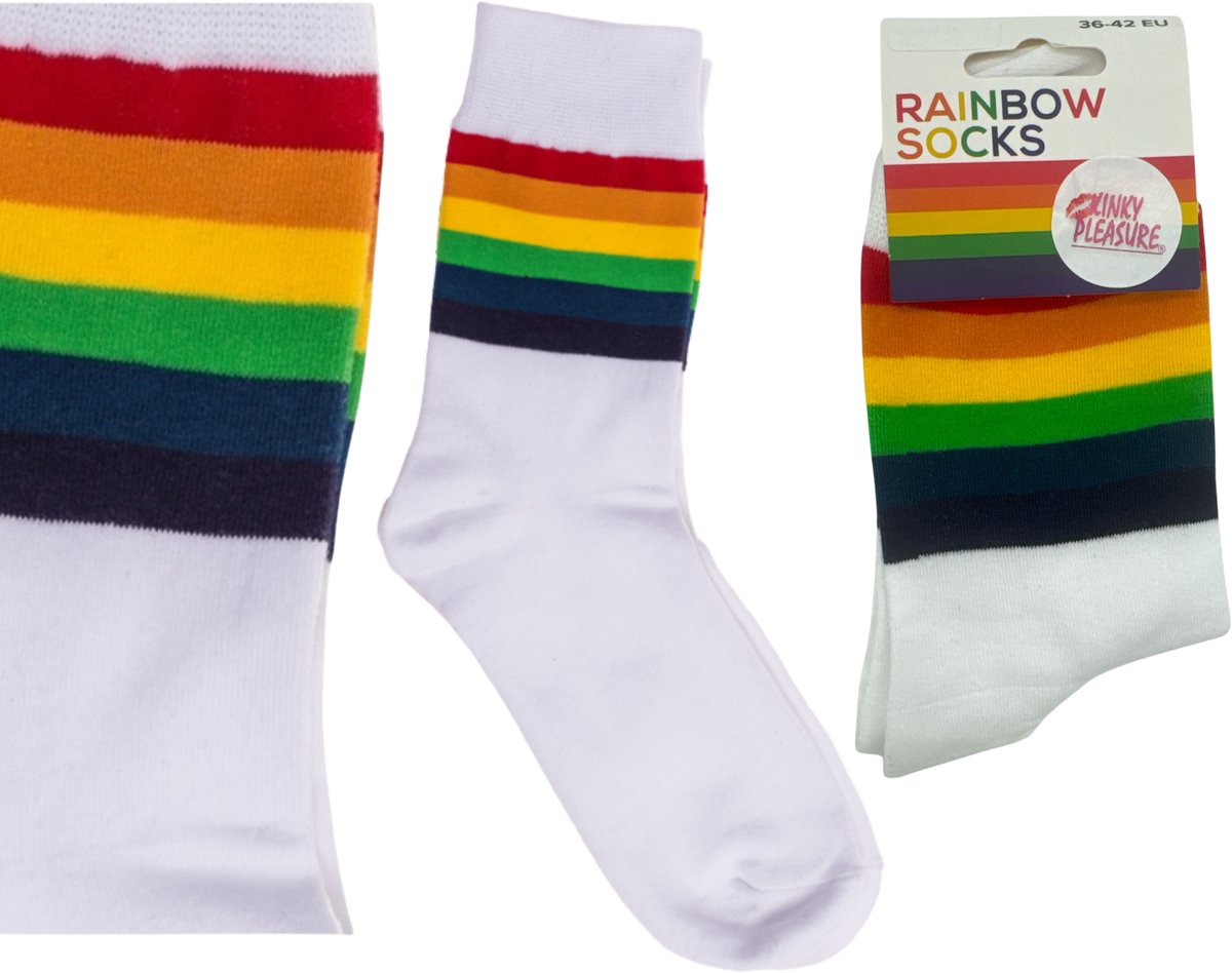 Witte Rainbow Sokken met Kleurrijke Strepen – Maat 36-42 | Comfort, Stijl & Positieve Vibes