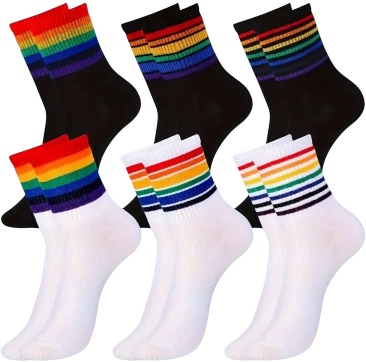 6-Pack Regenboog Sokken – One Size | 6 Verschillende Kleuren | Comfort, Stijl & Vrolijke Variatie