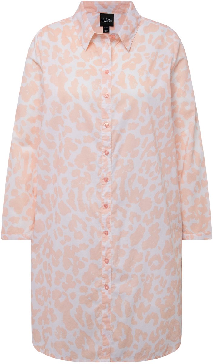 Ulla Popken - Dames - Lange blouse leopard-patroon A-lijn overhemdkraag - Natuur - Maat 50+
