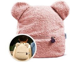 Funnies Rugzak Teddy met Oortjes Roze - Peuterrugzak voor Jongens & Meisjes - Zachte Teddy Stof - Licht & Comfortabel - Ideaal voor School, BSO & Dagje Uit