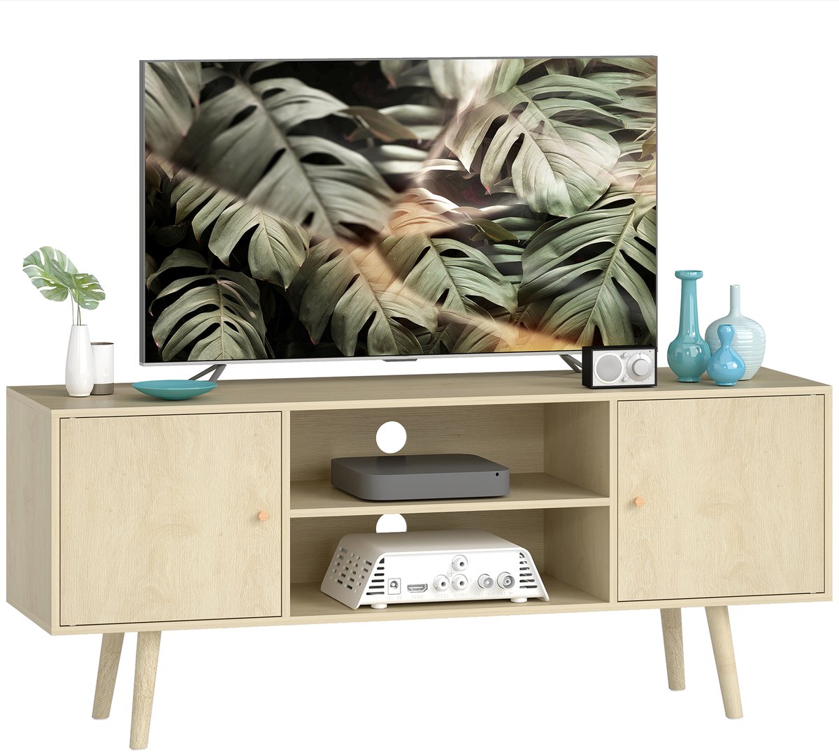 HOMCOM TV-meubel - Spaanplaat - 120x34x50cm - Natuurlijk hout