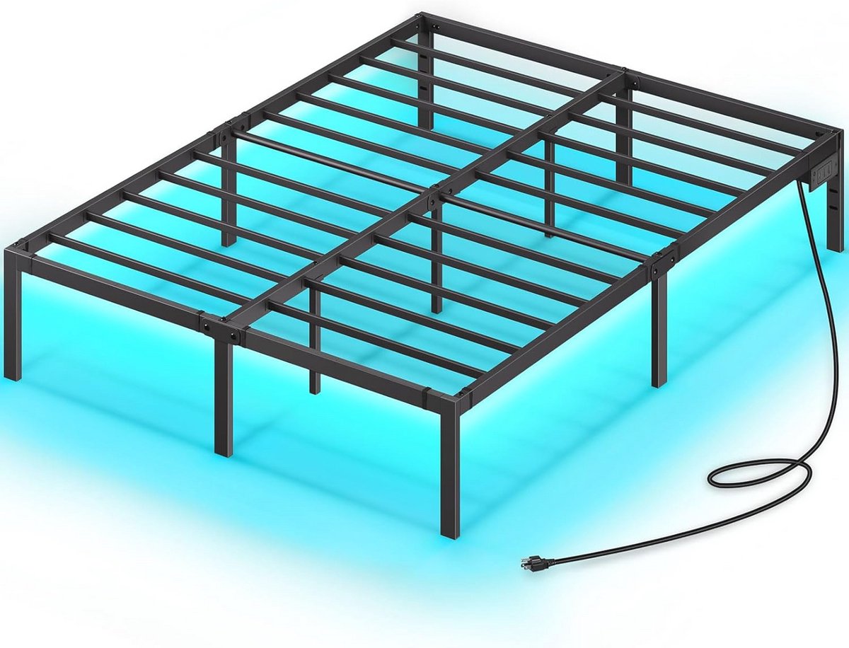 Bedframe met USB-laadstation en LED-verlichting - Platformbed met opbergruimte onder het bed
