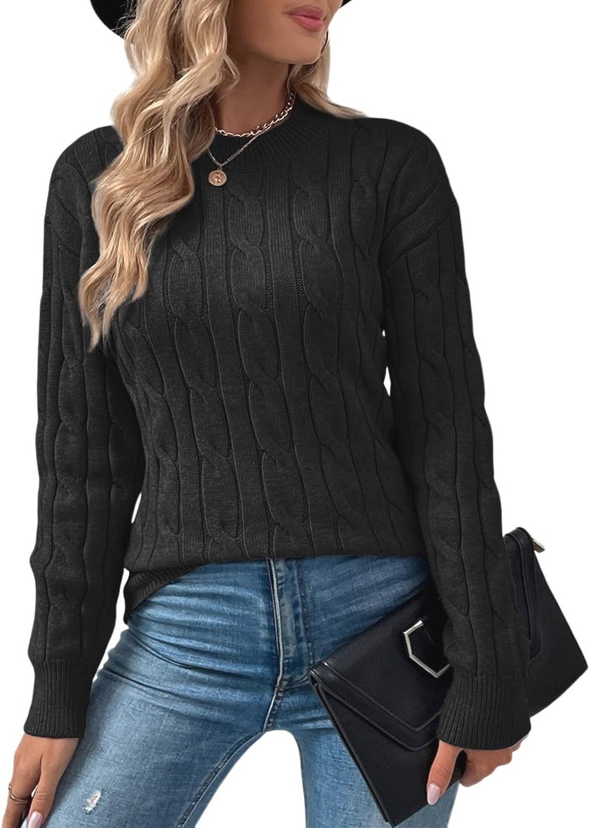 Grof Gebreide Damestrui met Ronde Hals en Lange Mouwen - Casual en Comfortabel