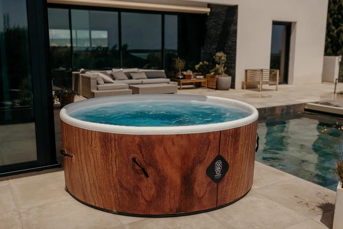 Bovengronds Zwembad Rond 180 cm – 1200 L – Imitatie Hout Design – Luxe Opblaasbaar Terras Zwembad met Filterpomp – 70 cm Hoog – Industrial Home Fiji Premium Pool