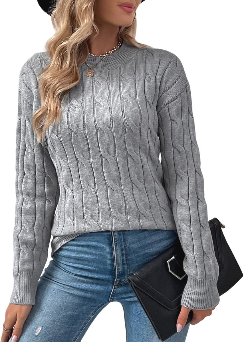 Dames Kabelgebreide Trui met Lange Mouwen - Casual Wintertrui