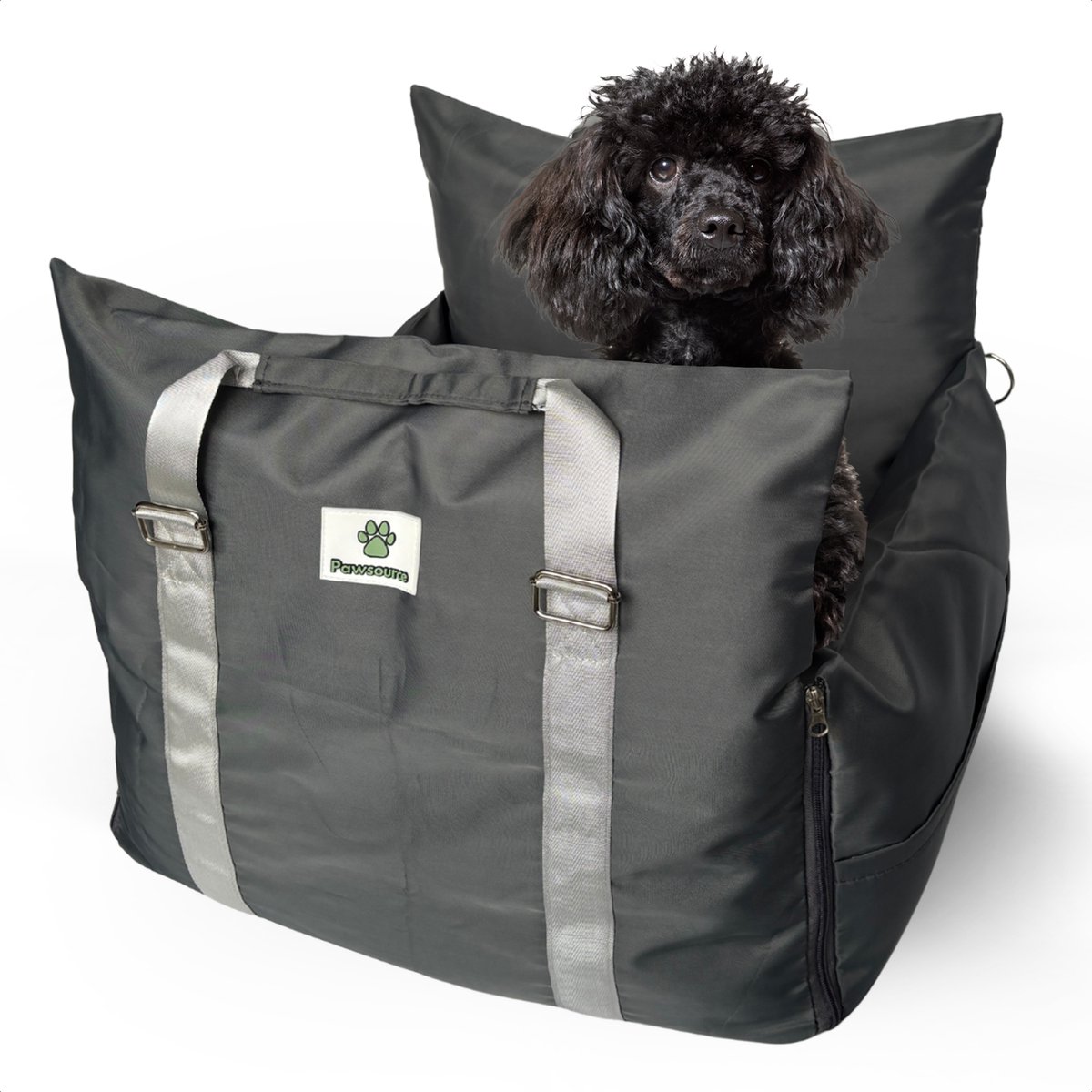 Pawsource Autostoel Hond – Grijs – Hondenmand – Wasbaar – Antislip – Waterbestendig – Incl. Autogordel - L