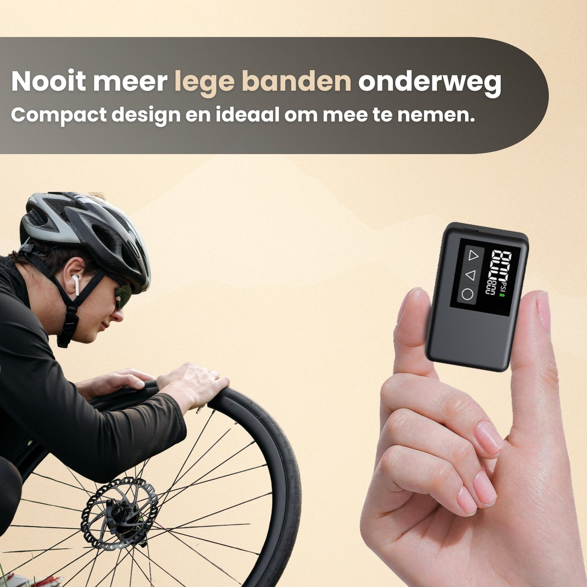 Elektrische mini-fietspomp 130 psi, draagbare fietspomp met meter, oplaadbare kleine fietspomp, automatische uitschakeling luchtpomp voor