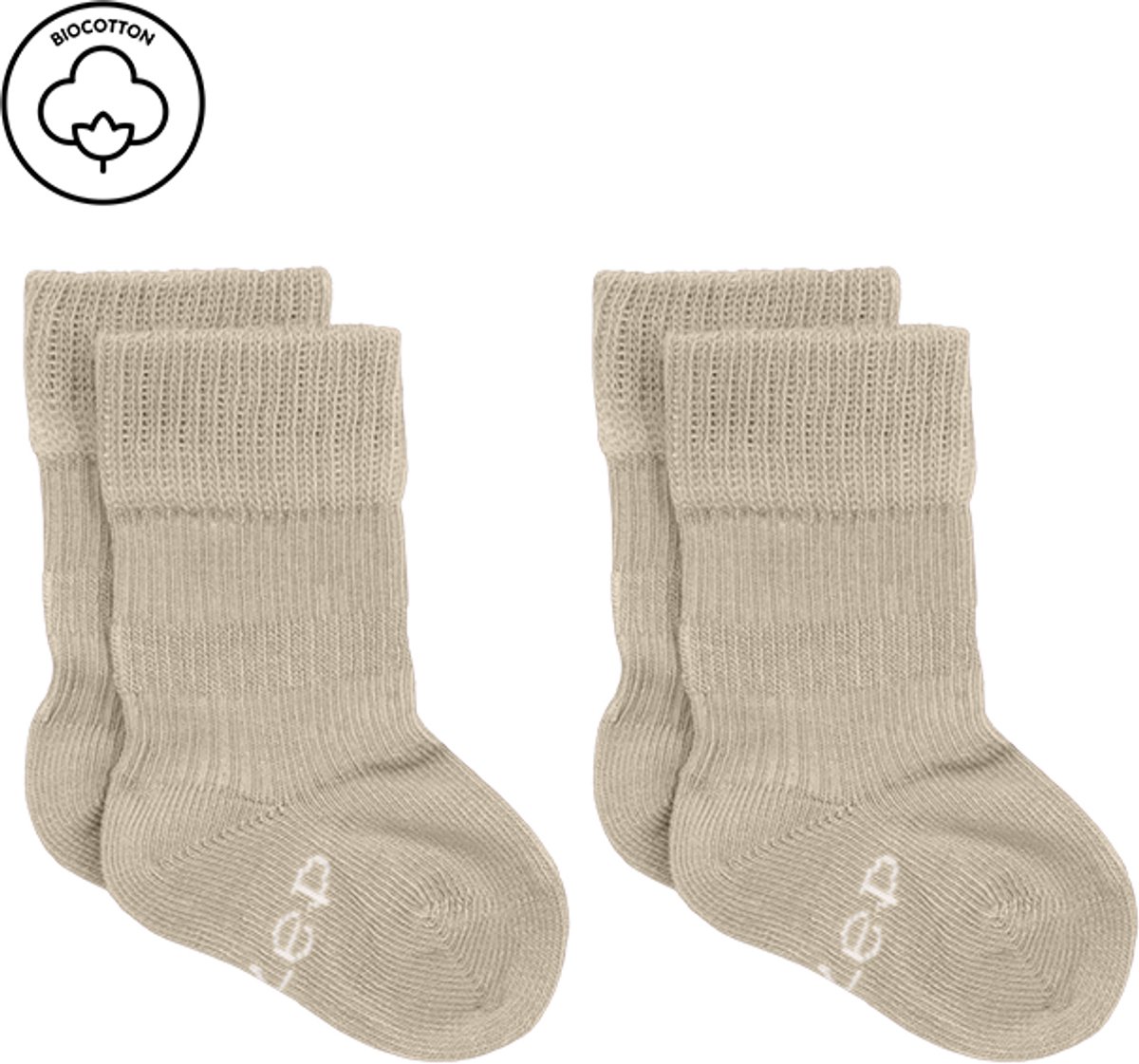 2 paar KipKep Blijf-Sokjes - prematuur, newborn - Cookie - 2 paar - baby sokjes die niet afzakken - biologisch katoen - beige - 0 maanden