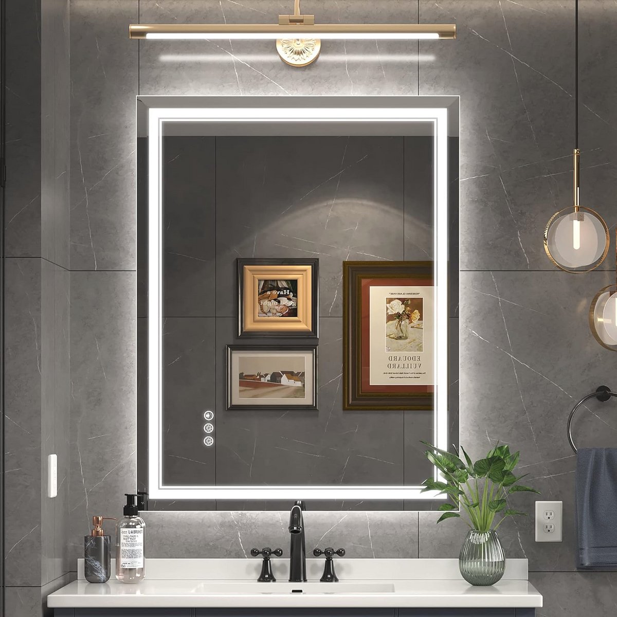 Dimbare LED Badkamerspiegel met Anti Fog en Verlichtingsgeheugen - 28x36 Inch Waterbestendig Muurmodel