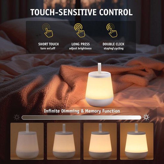 Bedlampje met aanraakscherm voor slaapkamer - Oplaadbaar led-nachtlampje met 16 kleuren RGB en afstandsbediening van Aimosen — afbeelding 3