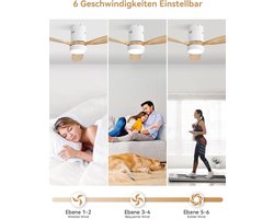 Plafondventilator met LED Verlichting en Afstandsbediening - 132 cm, 3 Houten Vleugels, DC-Motor, Timer en 6 Snelheden