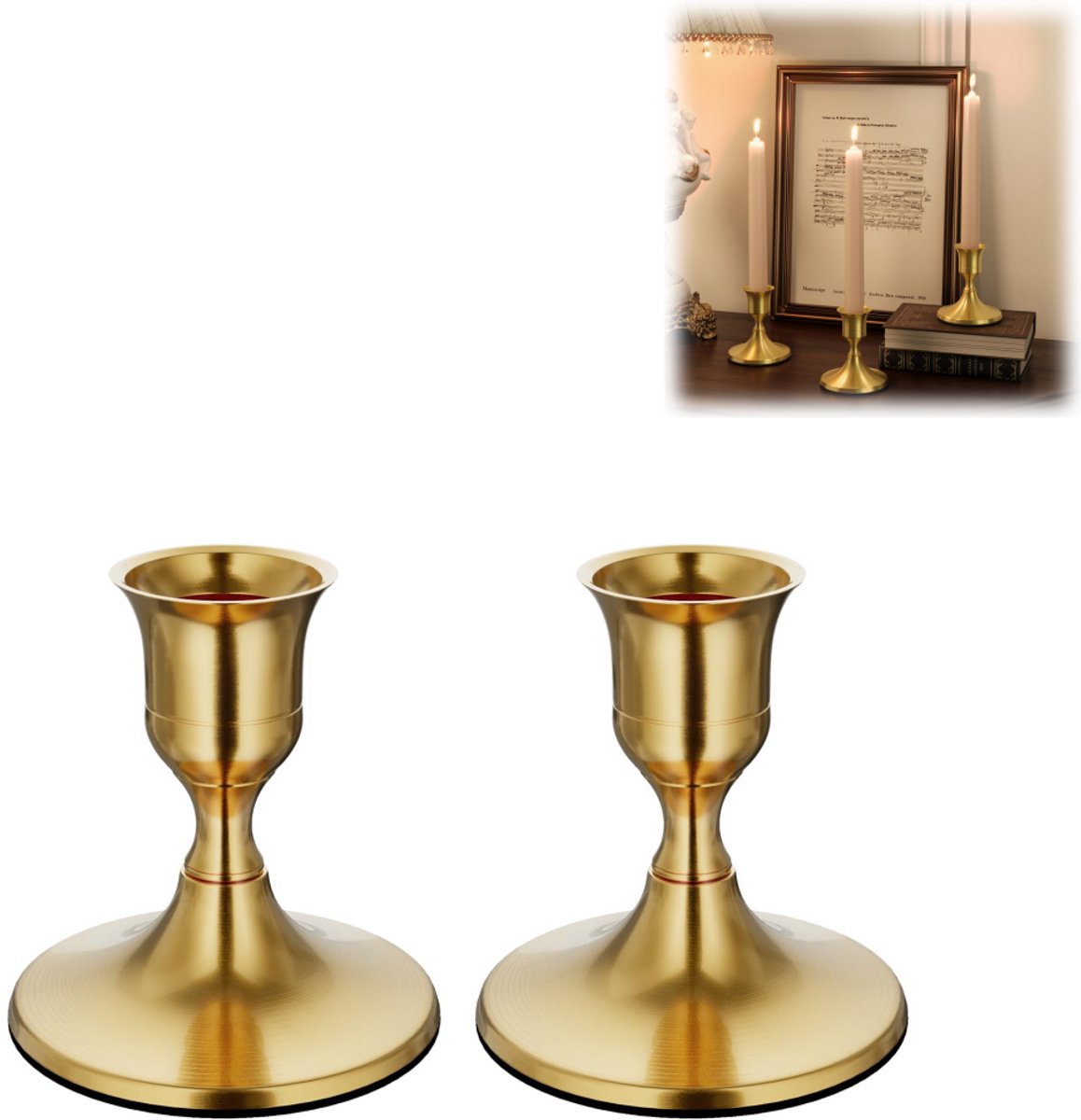 2 stuks - Kandelaars - Metalen kandelaars - Minimalistische stijl - Ideaal voor romantische tafels, bruiloftdecoraties, kaarsen - Goud