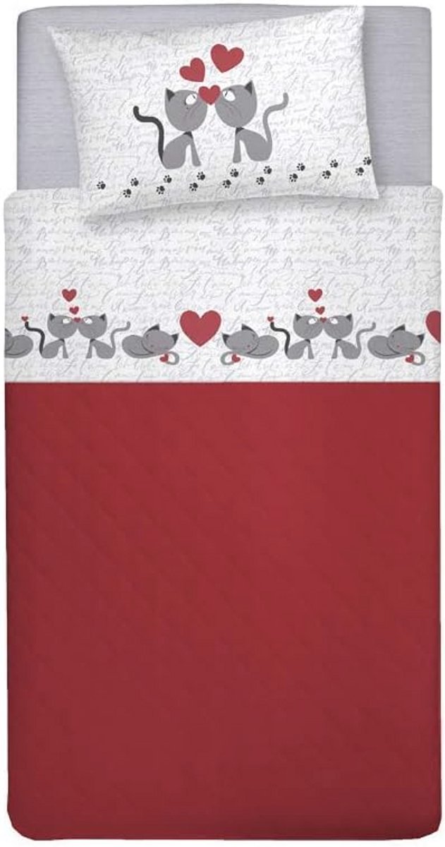 Beddengoedset voor Frans bed 120 x 200 cm - 100% Katoen met Grijze Kittens