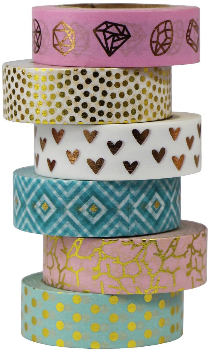 IMPERATORIS® 6 rollen Washi-Tape Bullet/Junk Journal - Stickers Volwassenen - Plakband - 10m X 15mm - Washi Tape - decoratieve tape
