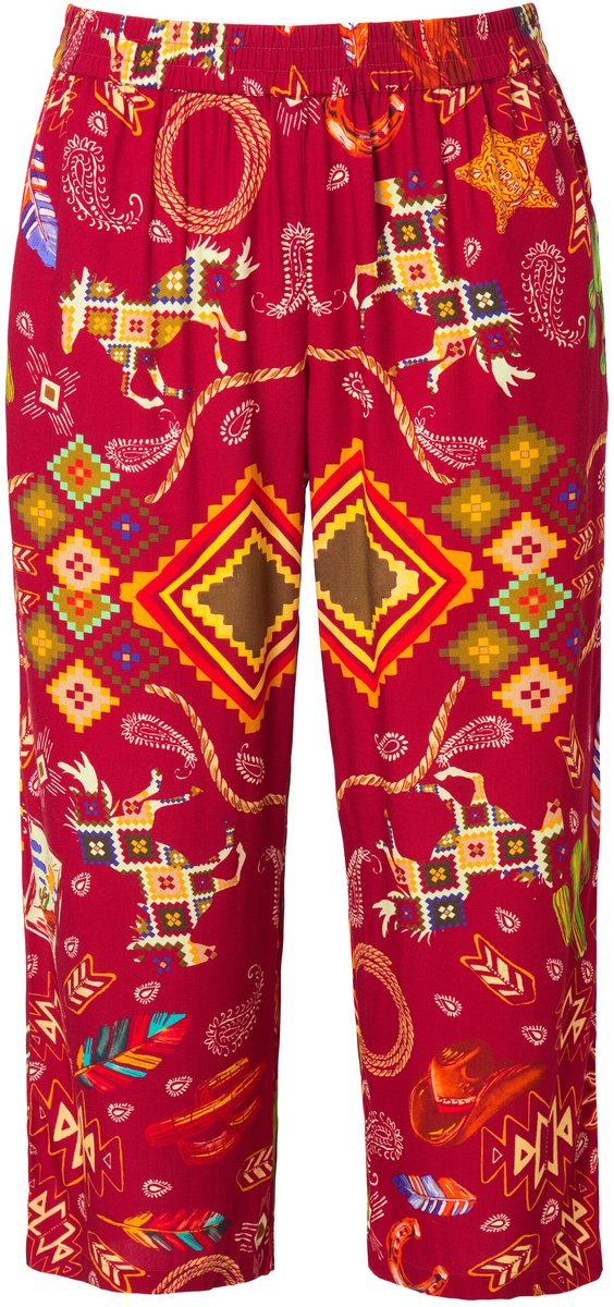 Angel of Style - Dames - Broek wijde rechte pijp westernmotief - Fluweelrood - Maat 58
