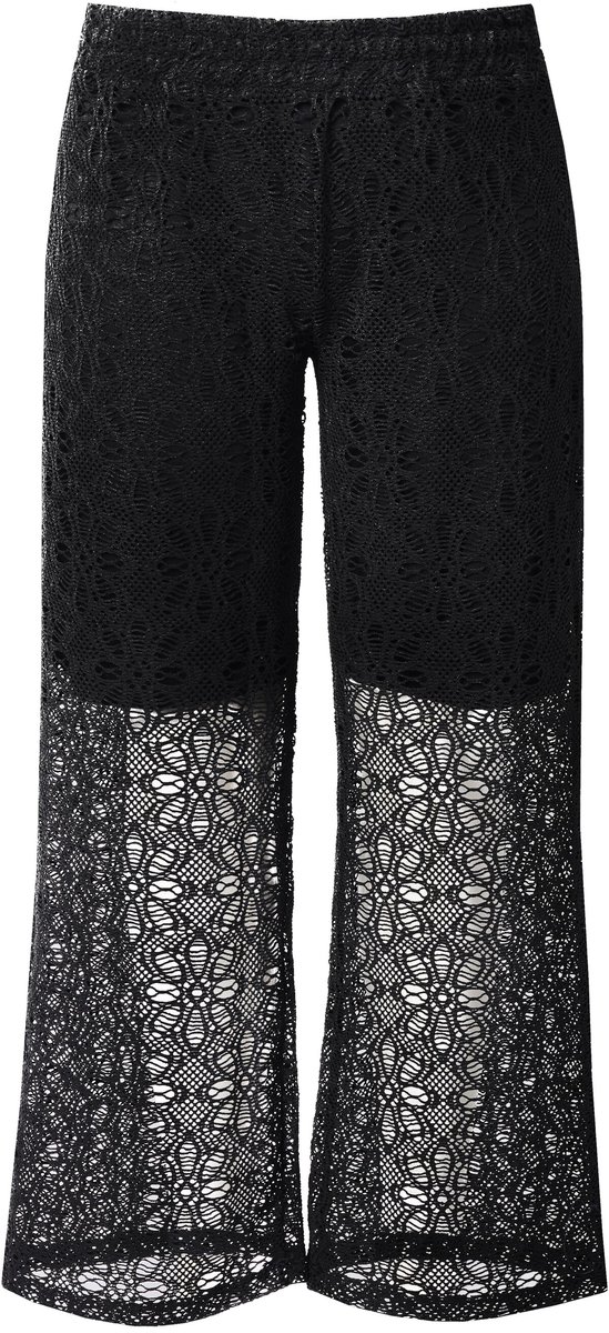 MIAMODA - Dames - Kanten Broek rechte pijpen elastische tailleband - Zwart - Maat 44