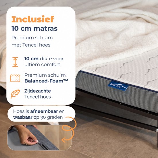 Best Life Lit Pliant 90x200 - Lit d’Appoint avec Matelas - Lit Pliable - Lit Rabattable 1 Personne