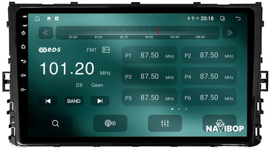 Autoradio Navibop avec réglages radio FM et fréquence 101.20 MHz.