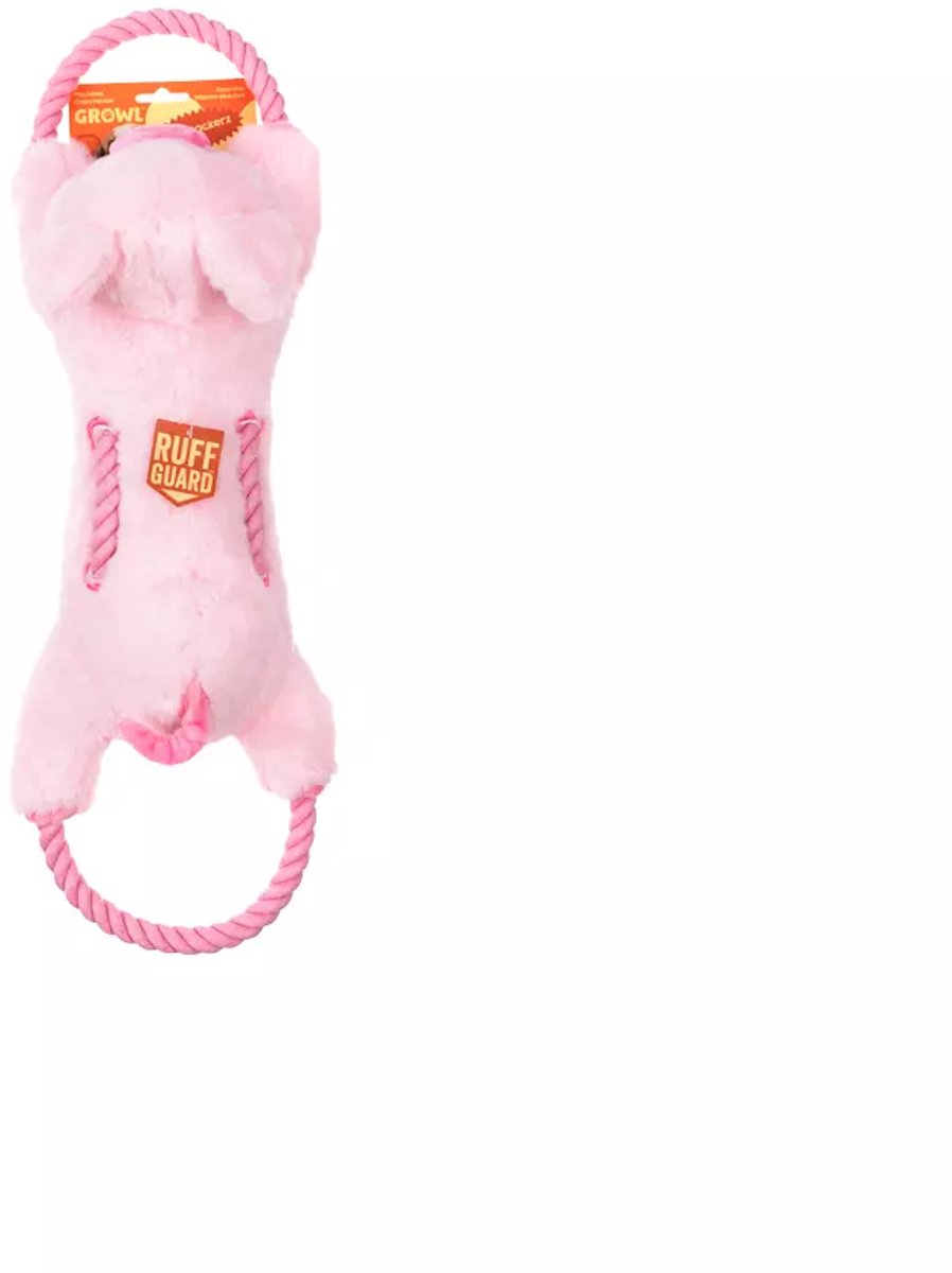 Growl Haystackerz Hondenspeeltje met Pieper - Pluche Hondenspeelgoed - Kauwspeelgoed en Trektouw voor Alle Honden - Puddles het Varken