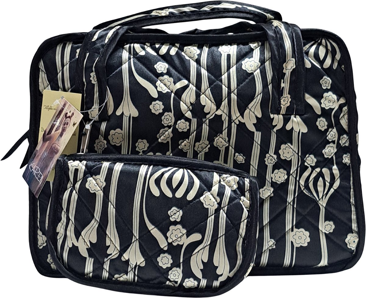 Karen - Toilettasset- 2 Delig - Toilettas met hengsels plus Make-uptasje - Black Tulip