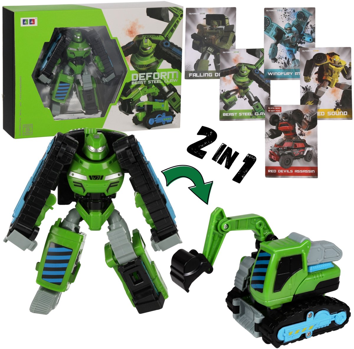 TRANSFORMERENDE ROBOT, 2in1 graafmachine, TRANSFORMER kinderspeelgoed, bouwmachine 3+ MEGA CREATIVE