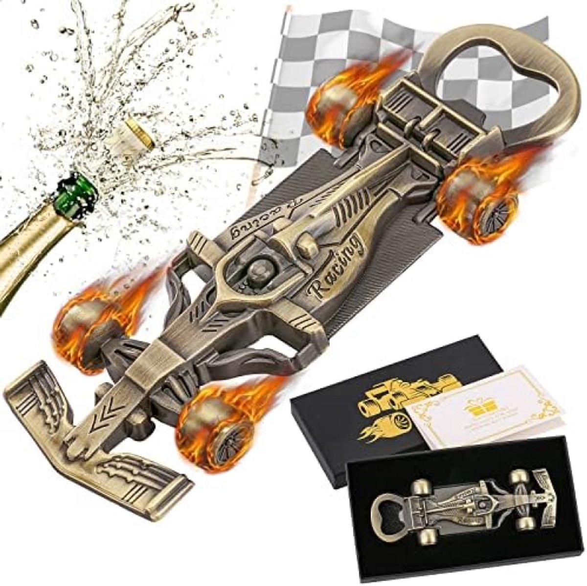 Vintage Raceauto Flesopener - Uniek Cadeau voor Autoliefhebbers