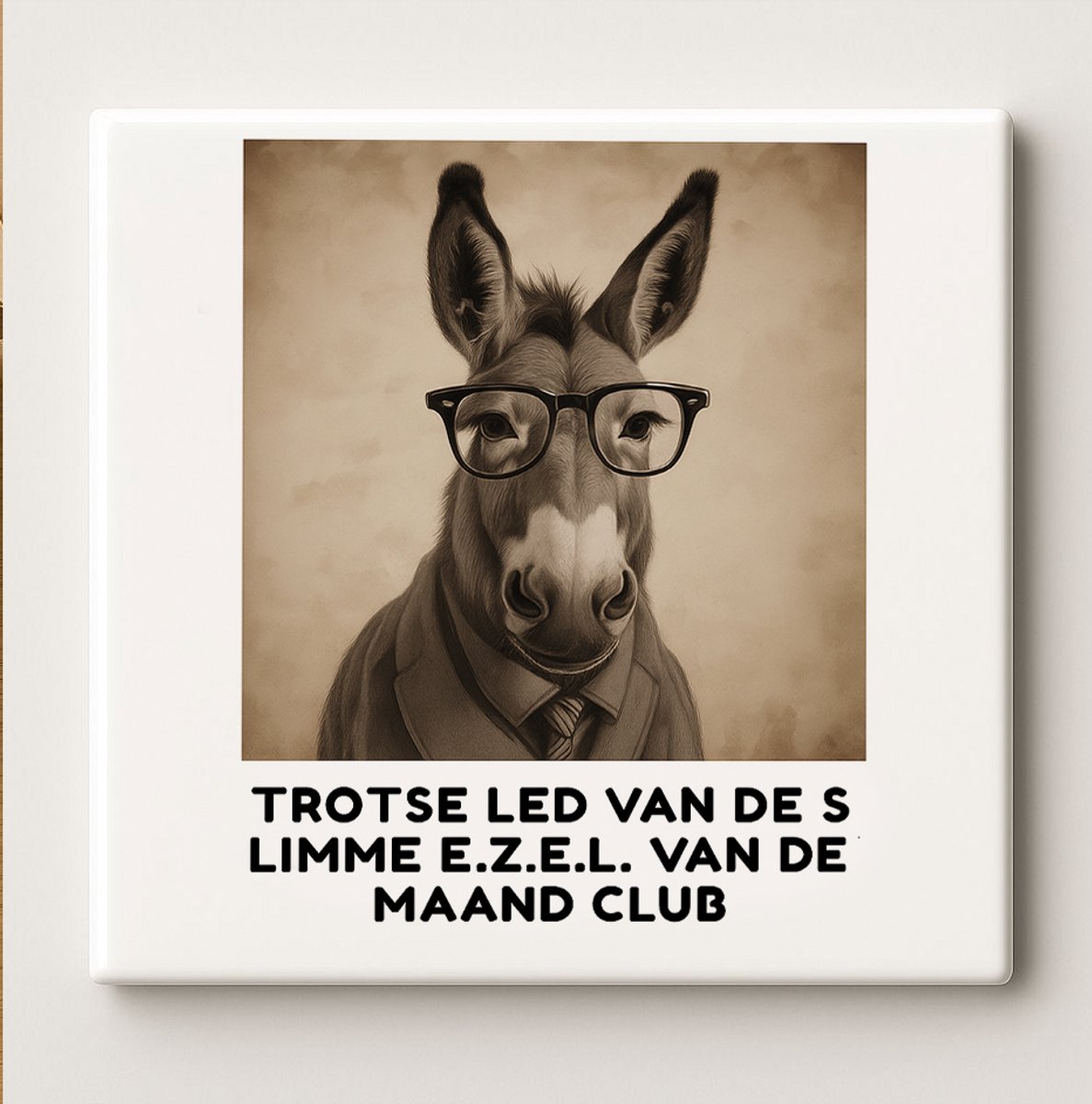 Grappige Ezel Illustratie Decoratieve Keramische Tegel 15x15 cm – Trots Lid van de Limme E