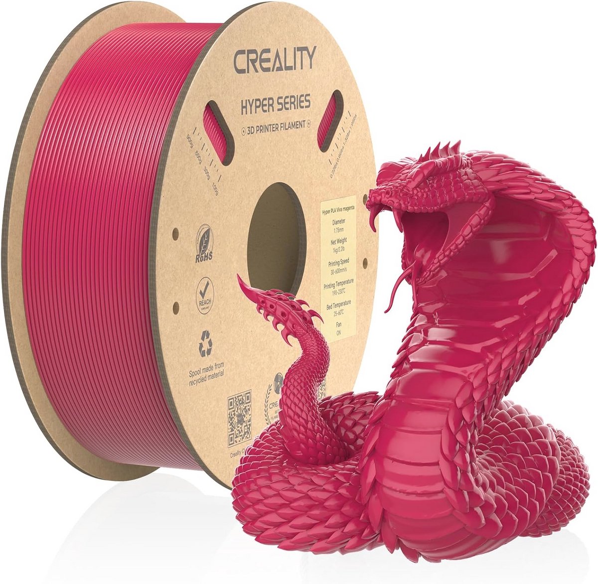 Hyper High Speed PLA Filament 1.75mm voor 3D Printer - Zwart, 1KG per Spoel