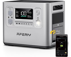 AFERIY Powerstation 2400W 2048Wh - 13 uitgangspoorten - 10 jaar batterijduur - 10 ms UPS - 35 dB fluisterstille werking - zilver
