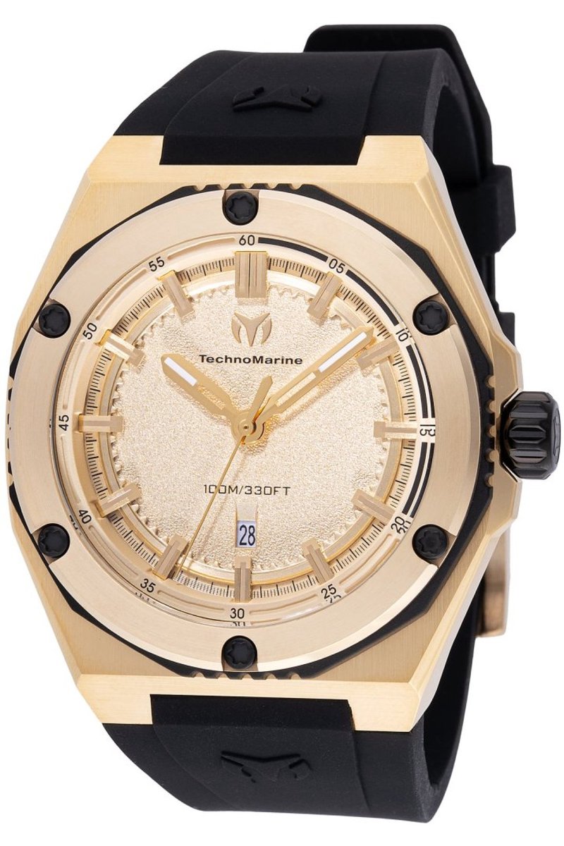 TechnoMarine CORAL TM-416069 Heren Horloge - Waterdicht - Analoog - Quartz Uurwerk - Roestvrij Staal met gouden Wijzerplaat - 45mm