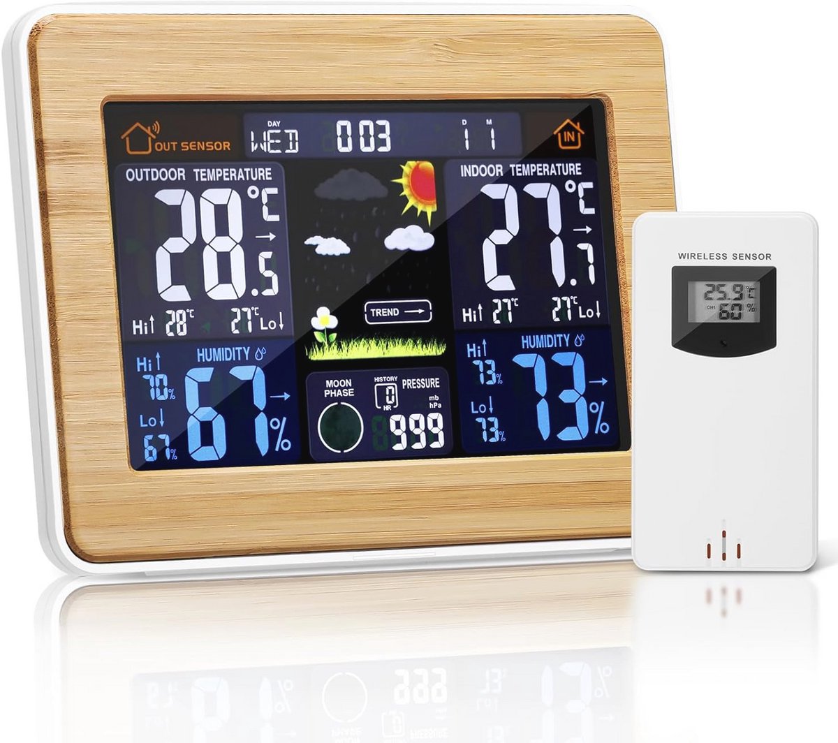 Draadloos Weerstation voor Binnen en Buiten met Thermometer, LED-sensor, Digitale Klok en Alarm