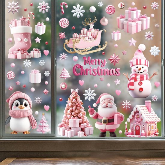 Kerststickers voor ramen, 245 stuks, kerstdecoratie, kerstdecoratie, dubbelzijdig, statische stickers voor kerstramen, afneembaar van pvc (20 x 30 cm, 9 vellen