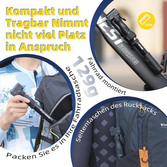 Compacte fietspomp voor alle ventielen - Ideale luchtpomp voor onderweg — afbeelding 5
