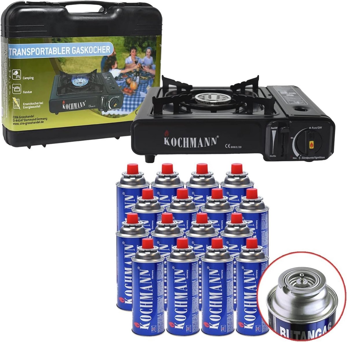 Campingkooktoestel met draagtas en 16 gaspatronen - Perfect voor buitenactiviteiten