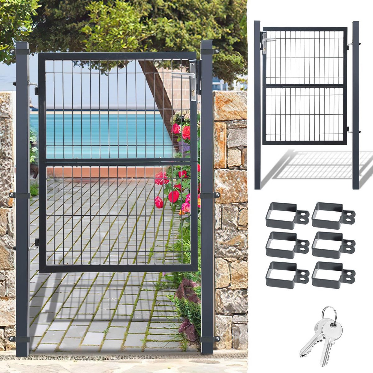 Stalen Tuinpoort 100 x 100 cm - Weerbestendige Hekdeur met Slot en Sleutels