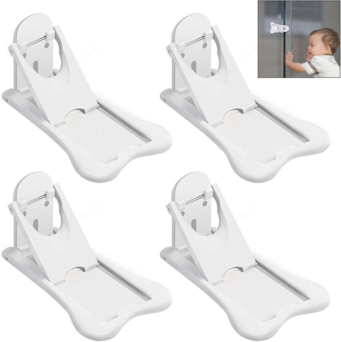 4Pcs Baby Sliding Door Locks - Keyless Child Safety Locks voor Patio, Kast en Douchedeuren
