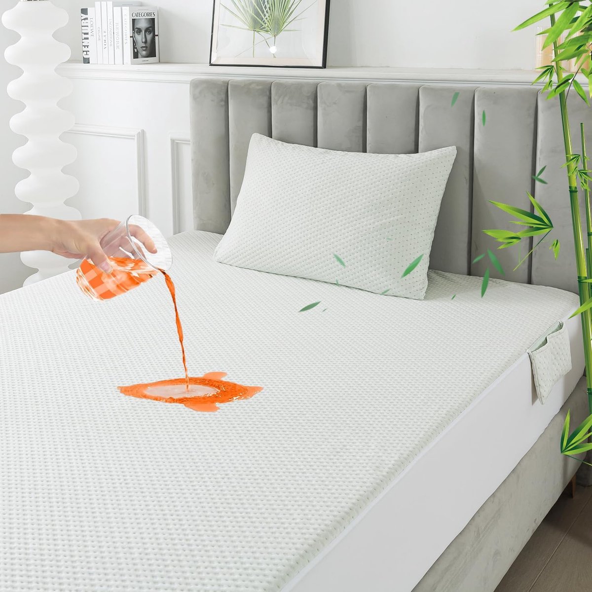 Famanu Matrasbeschermer 180x200 Bamboevezel, Met zijzakken, 100% Waterdicht, met kussensloop, 30cm Ultra Zachte Hoes Perfecte Matrashoes,... wit
